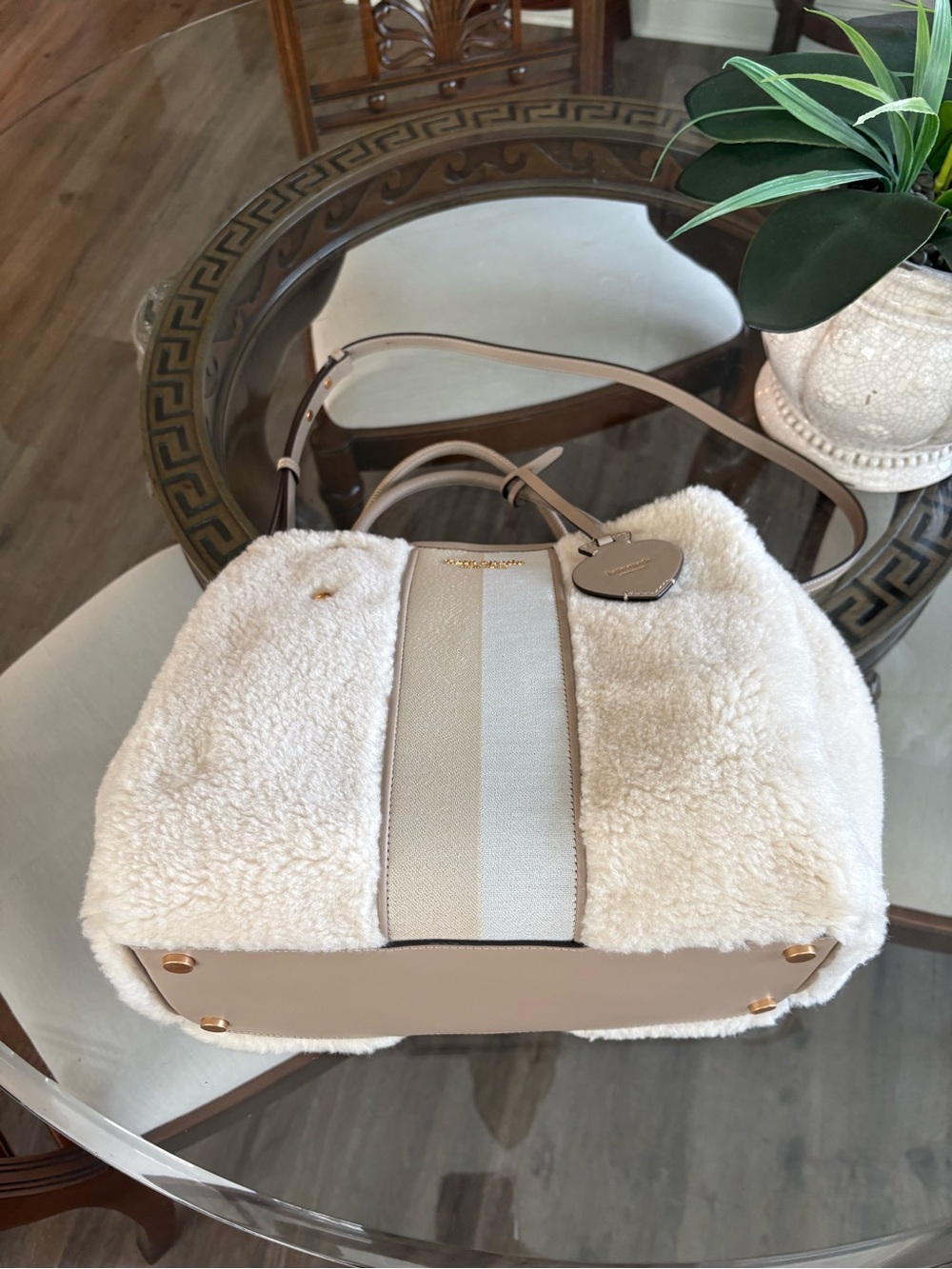 🤍🤍KATE SPADE EVERYTHING RACING STRIPE SHEARLING CREAM/MULTI TOTE BAG!🤍🤍 - Picture 6 of 12